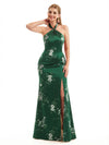 Beautiful Halter Side Slit Mermaid Floral Satin Maxi Floral Formal Dresses For Women