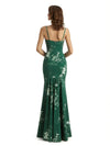 Simple Spaghetti Straps V-Neck Side Slit Mermaid Floral Satin Maxi Floral Formal Dresses For Women