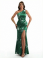 Simple One Shoulder Side Slit Mermaid Floral Satin Maxi Floral Formal Dresses For Women