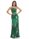 Elegant One Shoulder Mermaid Long Satin Floral Formal Dresses For Women