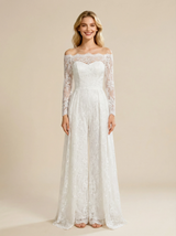 Jumpsuit Off Shoulder Lace Maxi Long Bridal Jumpsuit With Overskirt
