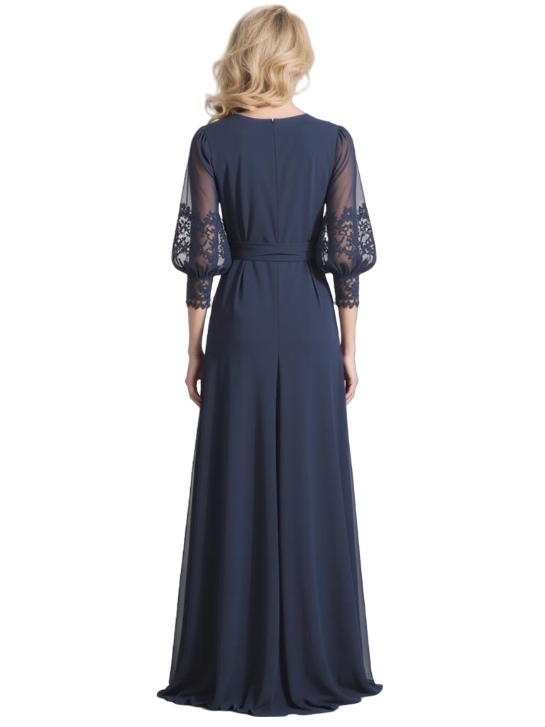 Elegant Chiffon A-Line Long Sleeves Scoop Long Mother Of The Bride and Groom Outfits