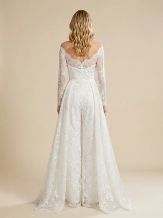Jumpsuit Off Shoulder Lace Maxi Long Wedding Gowns With Train