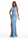 Elegant V-Neck Mermaid Soft Satin Front Slit Long Bridesmaid Dresses Online