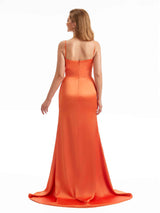 Sexy Side Split Spaghetti Straps Cowl Boho Chic Maxi Satin Bridesmaid Dresses Online