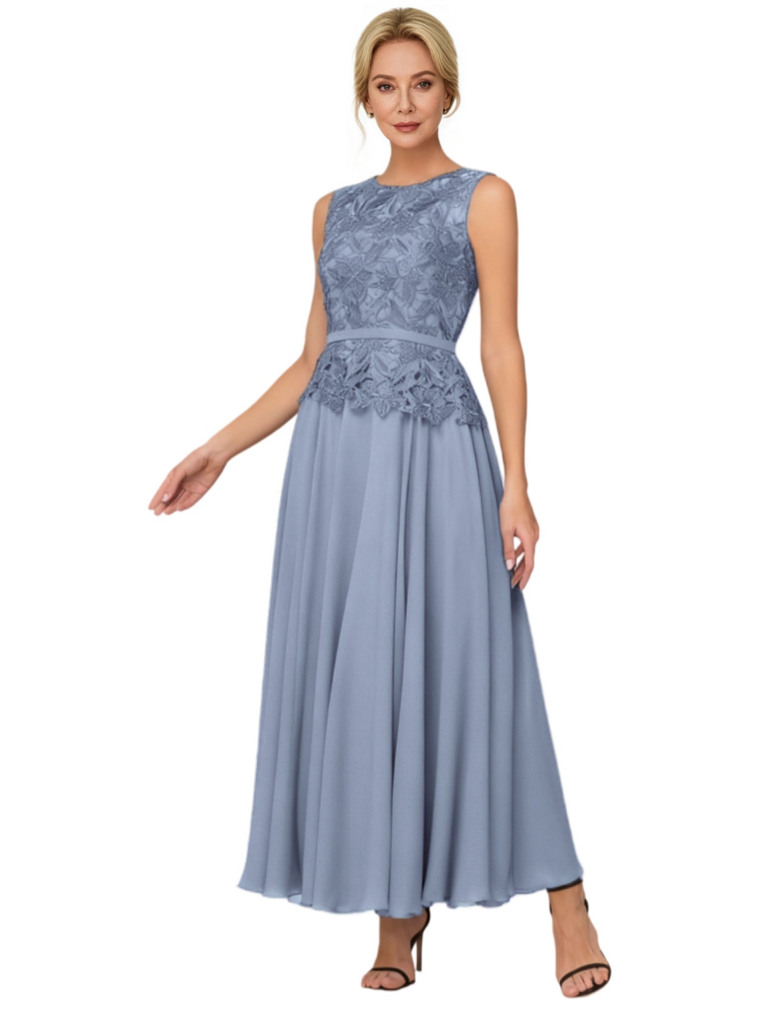 Elegant Lace Jewel Sleeveless Chiffon A-Line Mother Of The Bride Dresses