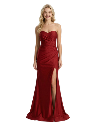 Sexy Sweetheart Ruched Prom Gown Side Slit Floor Length Mermaid Party Dress