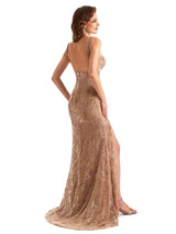 Winter Side Slit Floral Velvet Bridesmaid Dresses