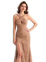 Sexy Side Slit Mermaid Floral Velvet Long Bridesmaid Dresses Online