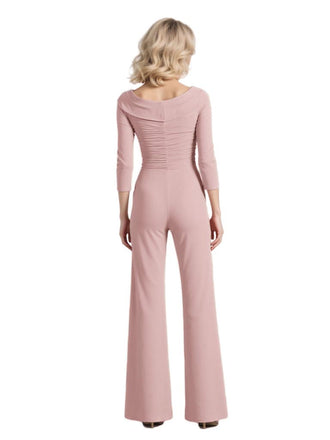 Elegant Chiffon V-neck 3/4 Sleeves Jumpsuit For Mother Of The Bride