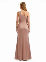 Sexy One Shoulder Silky Satin Mermaid Long Evening Gown Dresses For Women Side Slit