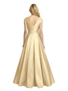 Elegant V-Neck Cap Sleeves Ruched A-line Soft Satin  Floor-Length Mother of the Bride Dresses