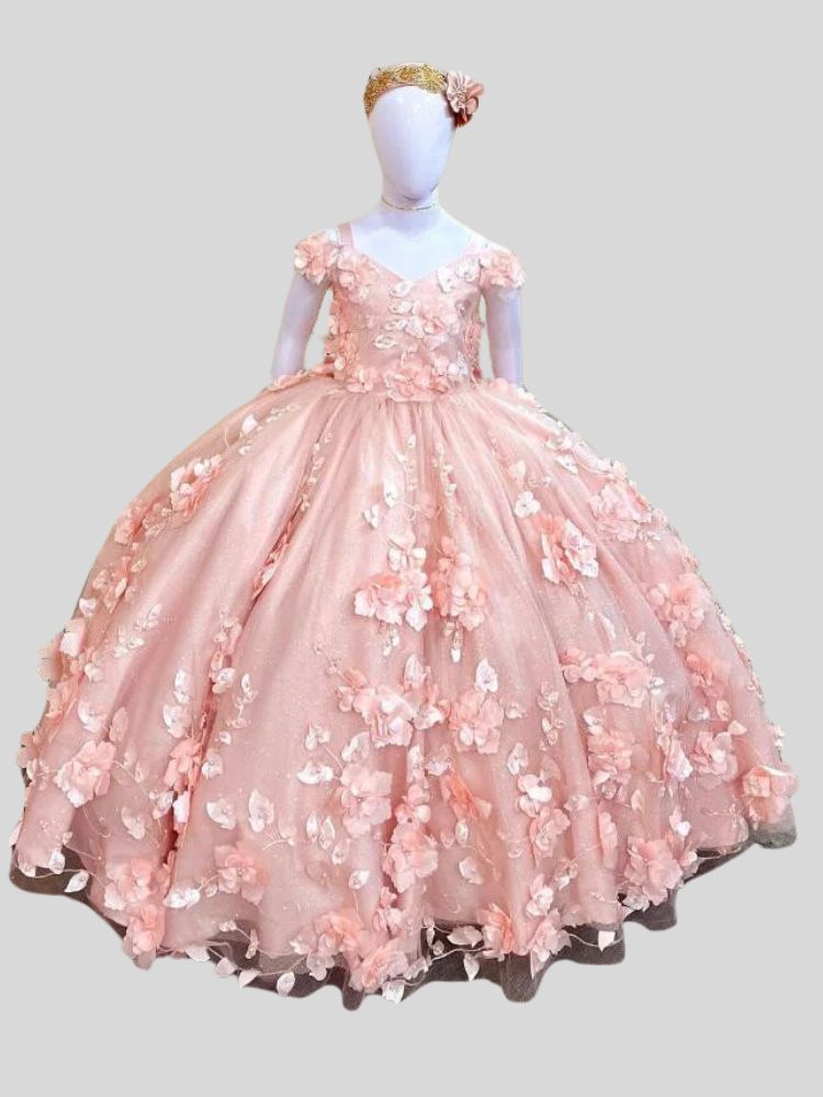 Blush Pink Mini Quinceanera Dress for Girls 3D Floral Applique Little - ChicSew Blush Pink Mini Quinceanera Dress for Girls 3D Floral Applique Little - ChicSew