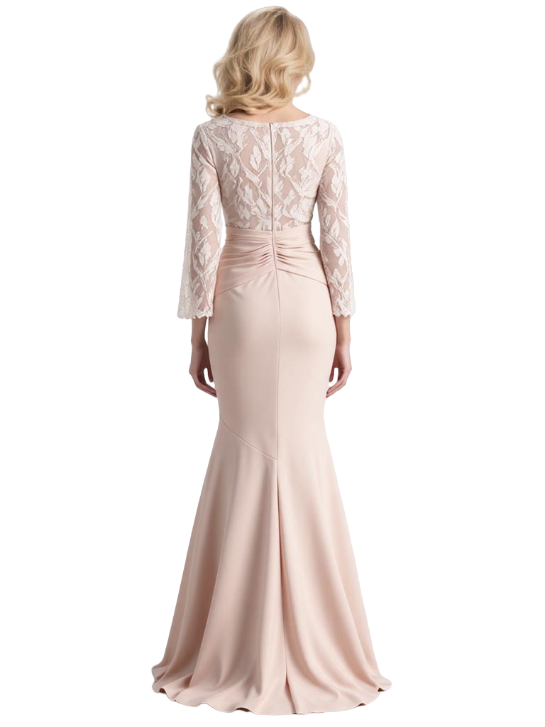 Elegant Scoop 3/4 Sleeves Mermaid Split Lace Crepe Mother Of The Bride Dresses