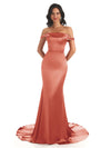 Elegant Soft Satin Off Shoulder Floor-Length Mermaid Bridesmaid Dresses In Stock