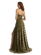 Sexy Side Slit Strapless Floral Burnout Velvet Sweetheart Long Wedding Guest Dresses