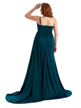 Plus Size One Shoulder Sexy Side Slit Mermaid Soft Satin Long Bridesmaid Dresses Online