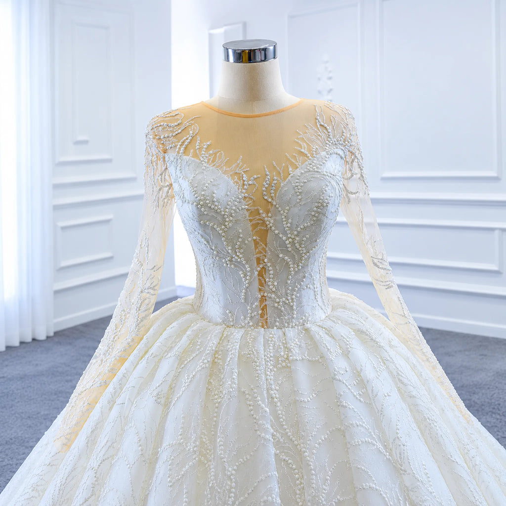 ChicSew Luxurious Illusion A-Line Lace Applique Ball Gown Wedding Dress