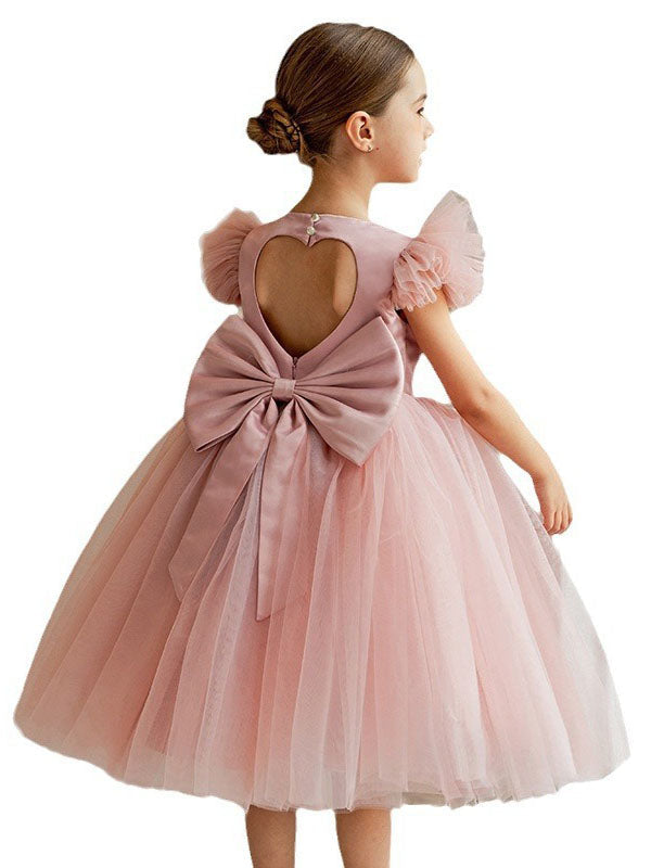 Flower Girls A-line with Bow Princess Gown for Wedding Kids Guest Dress