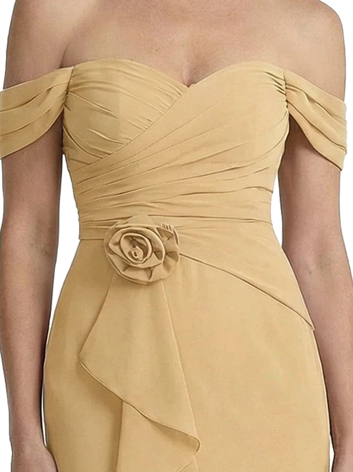 ChicSew Elegant Off The Shoulder Ruffle Chiffon Rosette Accent Mother Of The Groom Dresses With Slit
