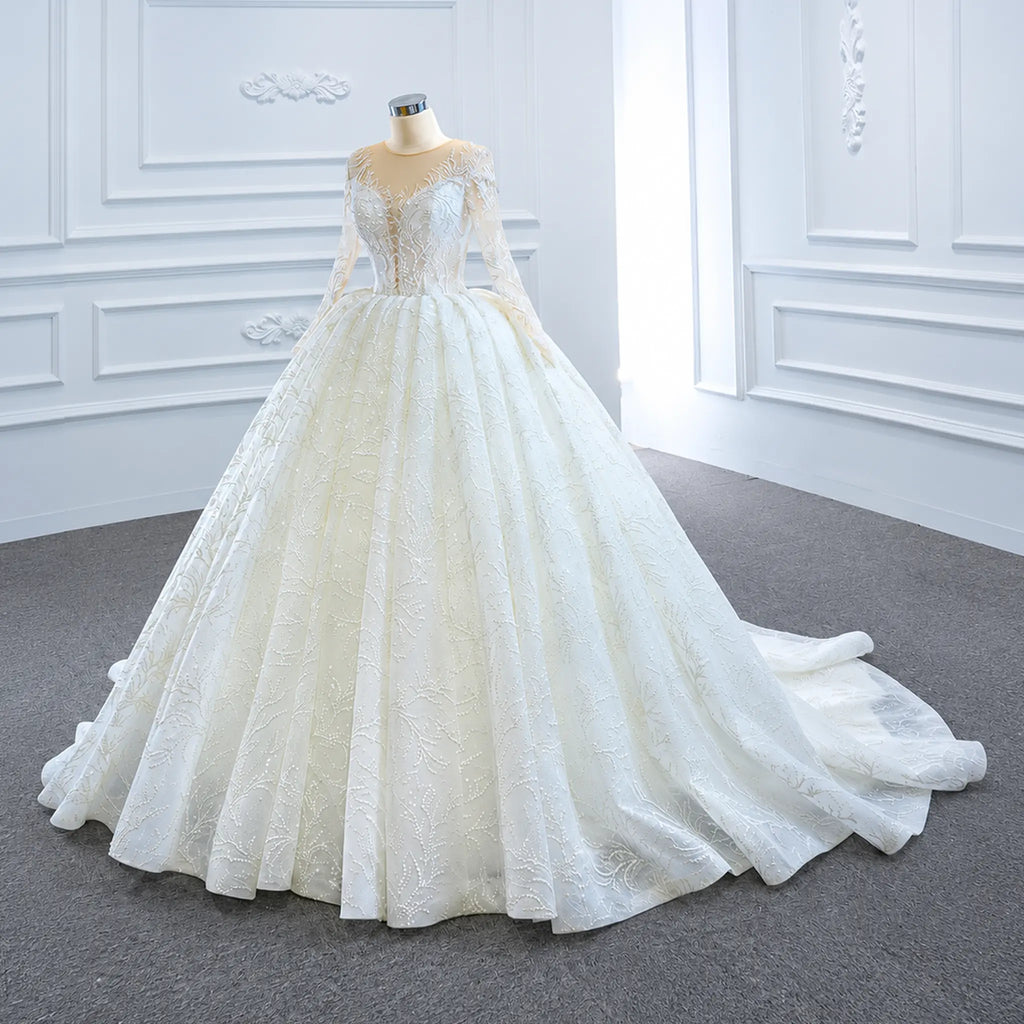 ChicSew Luxurious Illusion A-Line Lace Applique Ball Gown Wedding Dress