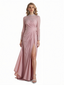 Elegant Long Sleeves Ruched A-line Side Slit Beading Long Mother of The Bride Dresses
