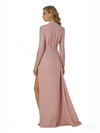 Elegant Long Sleeves Ruched A-line Side Slit Beading Long Mother of The Bride Dresses