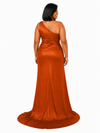 ChicSew Mermaid Side Slit One Shoulder Soft Satin Maxi Bridesmaid Dresses With Ruching