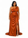 ChicSew Mermaid Side Slit One Shoulder Soft Satin Maxi Bridesmaid Dresses With Ruching