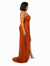 ChicSew Mermaid Side Slit One Shoulder Soft Satin Maxi Bridesmaid Dresses With Ruching