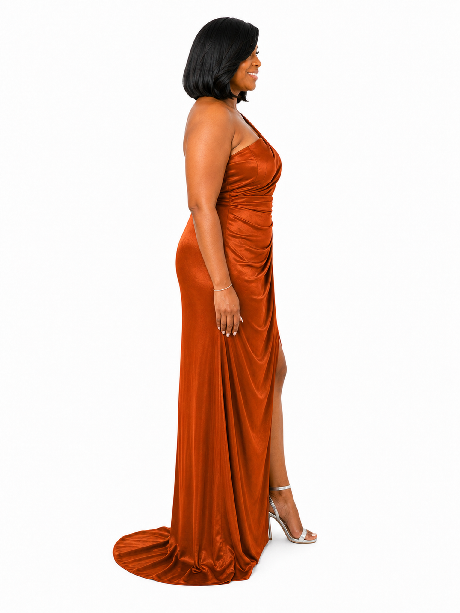 ChicSew Mermaid Side Slit One Shoulder Soft Satin Maxi Bridesmaid Dresses With Ruching