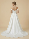 A-Line Off The Shoulder Side Slit Boning Maxi Long Satin Wedding Gowns Online