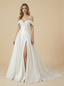 A-Line Off The Shoulder Side Slit Boning Maxi Long Satin Wedding Gowns Online