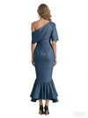 Elegant Asymmetrical Silky Satin Mermaid Tea-Length Formal Evening Gowns For Women
