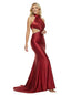 Sexy Mermaid Halter Neck Rhinestone Satin Long Prom Gown