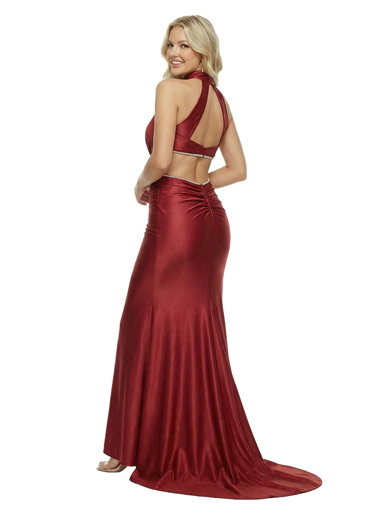 Sexy Mermaid Halter Neck Rhinestone Satin Long Prom Gown
