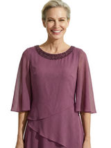 Beautiful Chiffon Beaded Jewel Mother Of The Groom Gown With Half Cape Sleeves