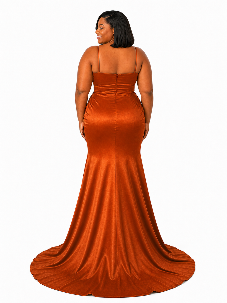 ChicSew Sexy Ruched Spaghetti Straps Mermaid Soft Satin Maxi Bridesmaid Dresses