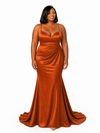 ChicSew Sexy Ruched Spaghetti Straps Mermaid Soft Satin Maxi Bridesmaid Dresses