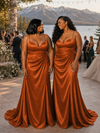 ChicSew Sexy Ruched Spaghetti Straps Mermaid Soft Satin Maxi Bridesmaid Dresses