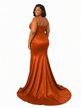 ChicSew Sexy Ruched Spaghetti Straps Mermaid Soft Satin Maxi Bridesmaid Dresses