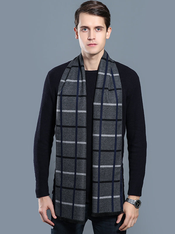 New autumn and winter men's casual scarf simple plaid solid color warm neck scarf