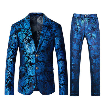 Men's Metallic Floral Print Tuxedo 2-Piece Suits 4 Color CN413