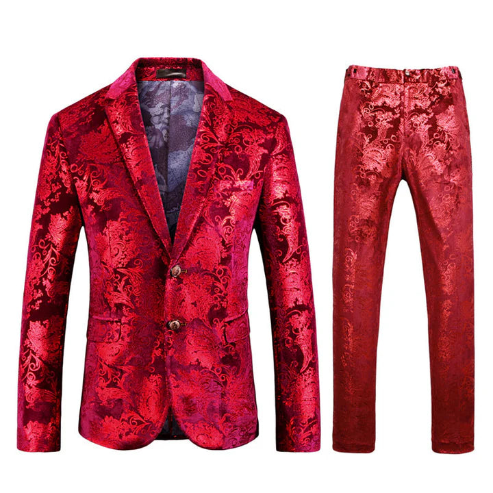 Men's Metallic Floral Print Tuxedo 2-Piece Suits 4 Color CN413