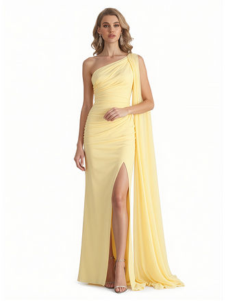 Elegant One Shoulder Mermaid Side Slit Floor Length Mother of The Bride Dresses