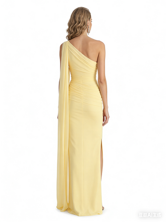 Elegant One Shoulder Mermaid Side Slit Floor Length Mother of The Bride Dresses