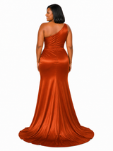 ChicSew Sexy Side Slit One Shoulder Mermaid Soft Satin Maxi Bridesmaid Dresses
