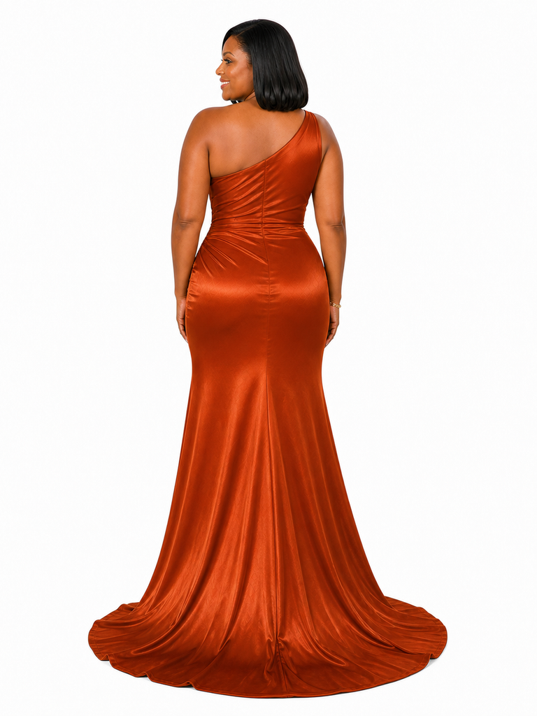 ChicSew Sexy Side Slit One Shoulder Mermaid Soft Satin Maxi Bridesmaid Dresses