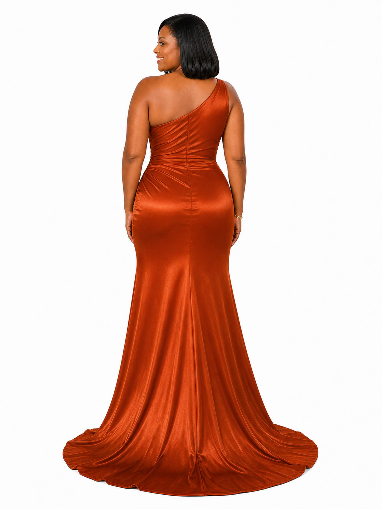 ChicSew Sexy Side Slit One Shoulder Mermaid Soft Satin Maxi Bridesmaid Dresses