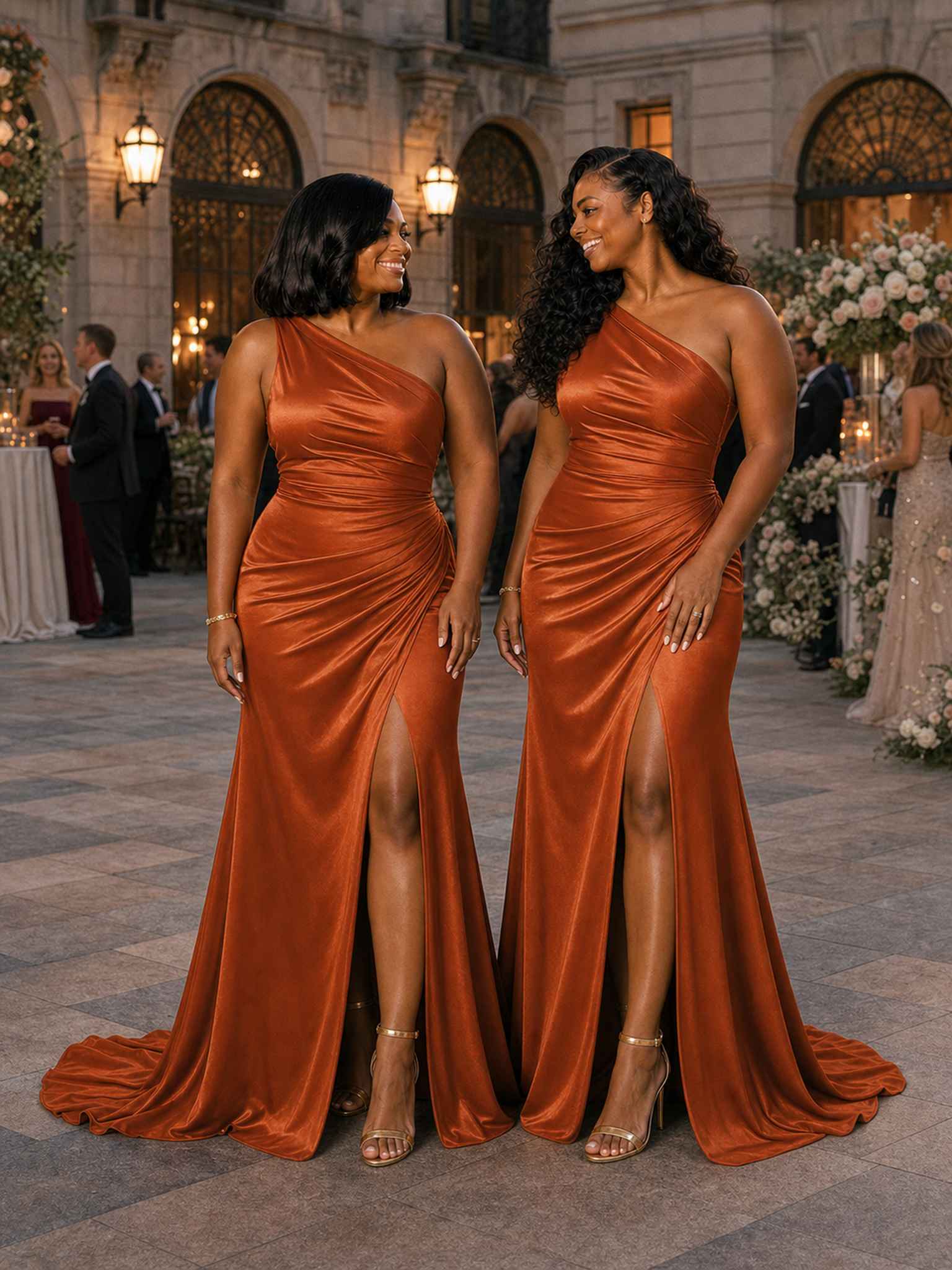 ChicSew Sexy Side Slit One Shoulder Mermaid Soft Satin Maxi Bridesmaid Dresses